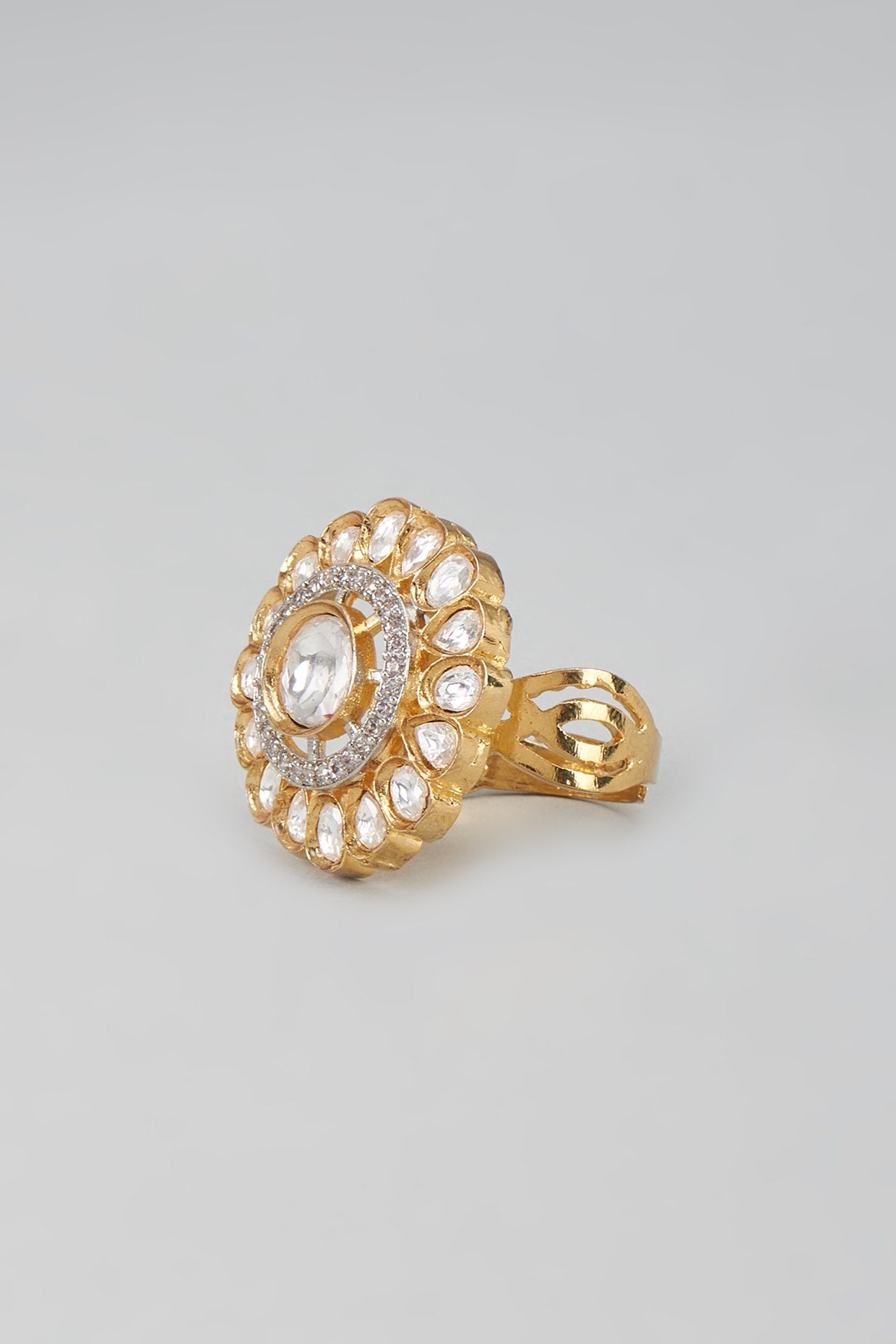Gold Finish Kundan Polki Ring