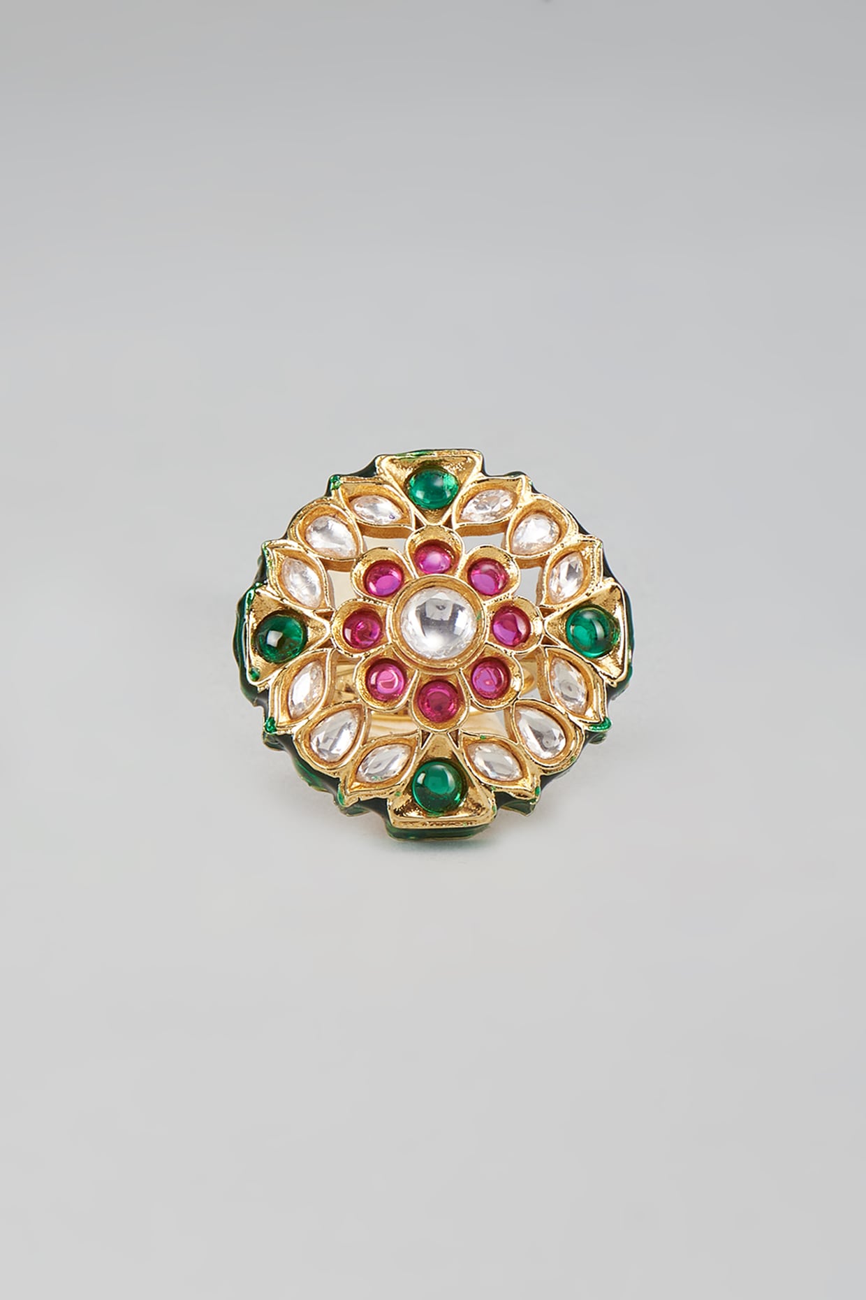 Gold Finish Kundan Polki Ring