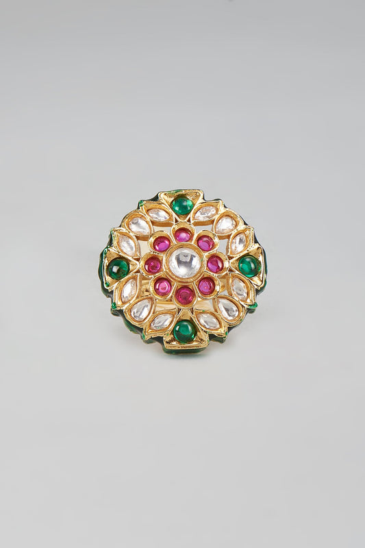 Gold Finish Kundan Polki Ring