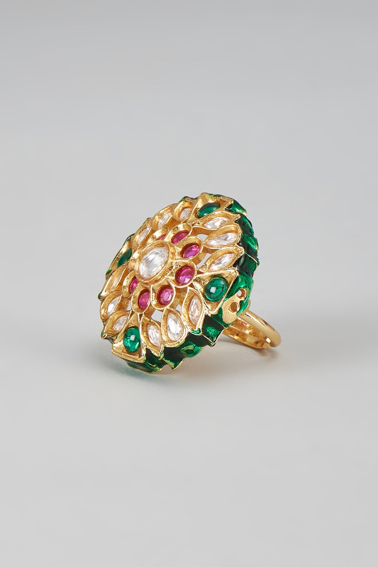 Gold Finish Kundan Polki Ring