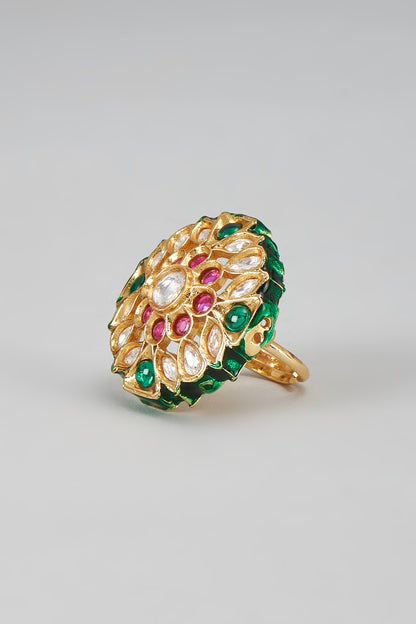 Gold Finish Kundan Polki Ring