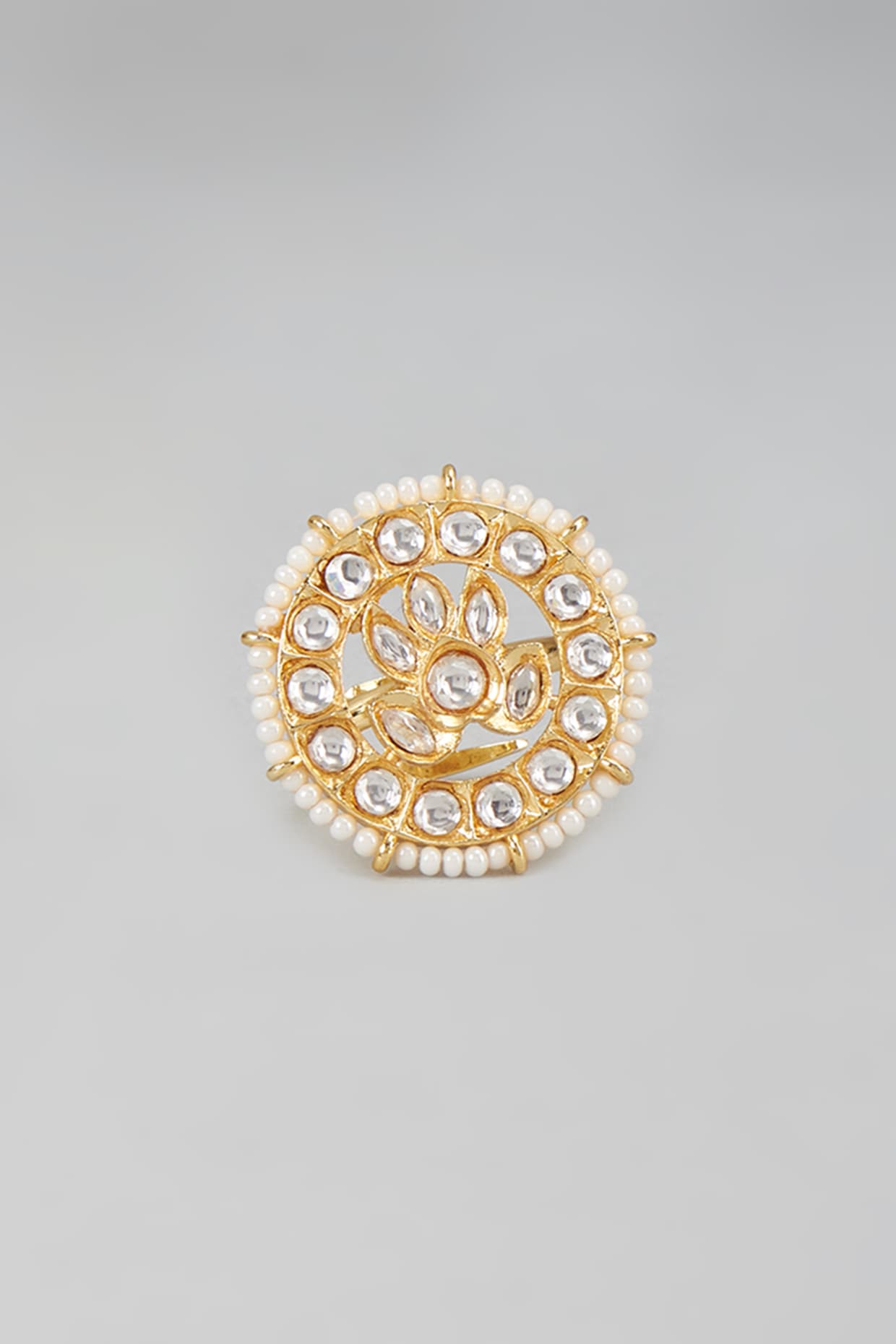 Gold Finish Kundan Polki Ring