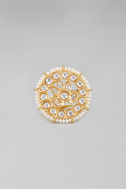 Gold Finish Kundan Polki Ring