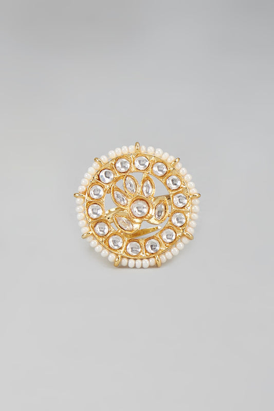 Gold Finish Kundan Polki Ring