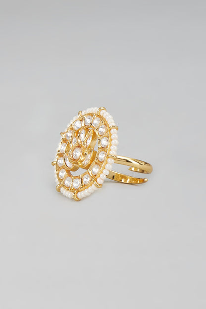 Gold Finish Kundan Polki Ring