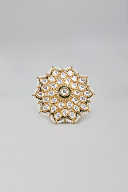 Gold Finish Kundan Polki Meenakari Ring