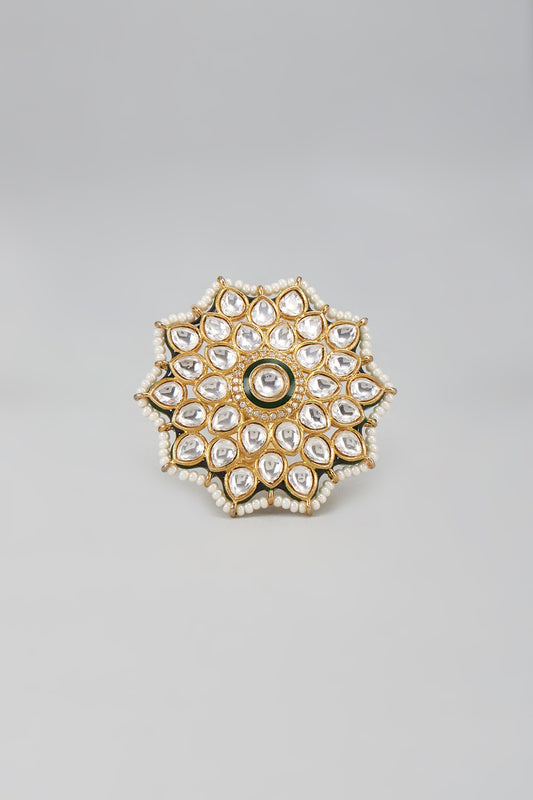 Gold Finish Kundan Polki Meenakari Ring