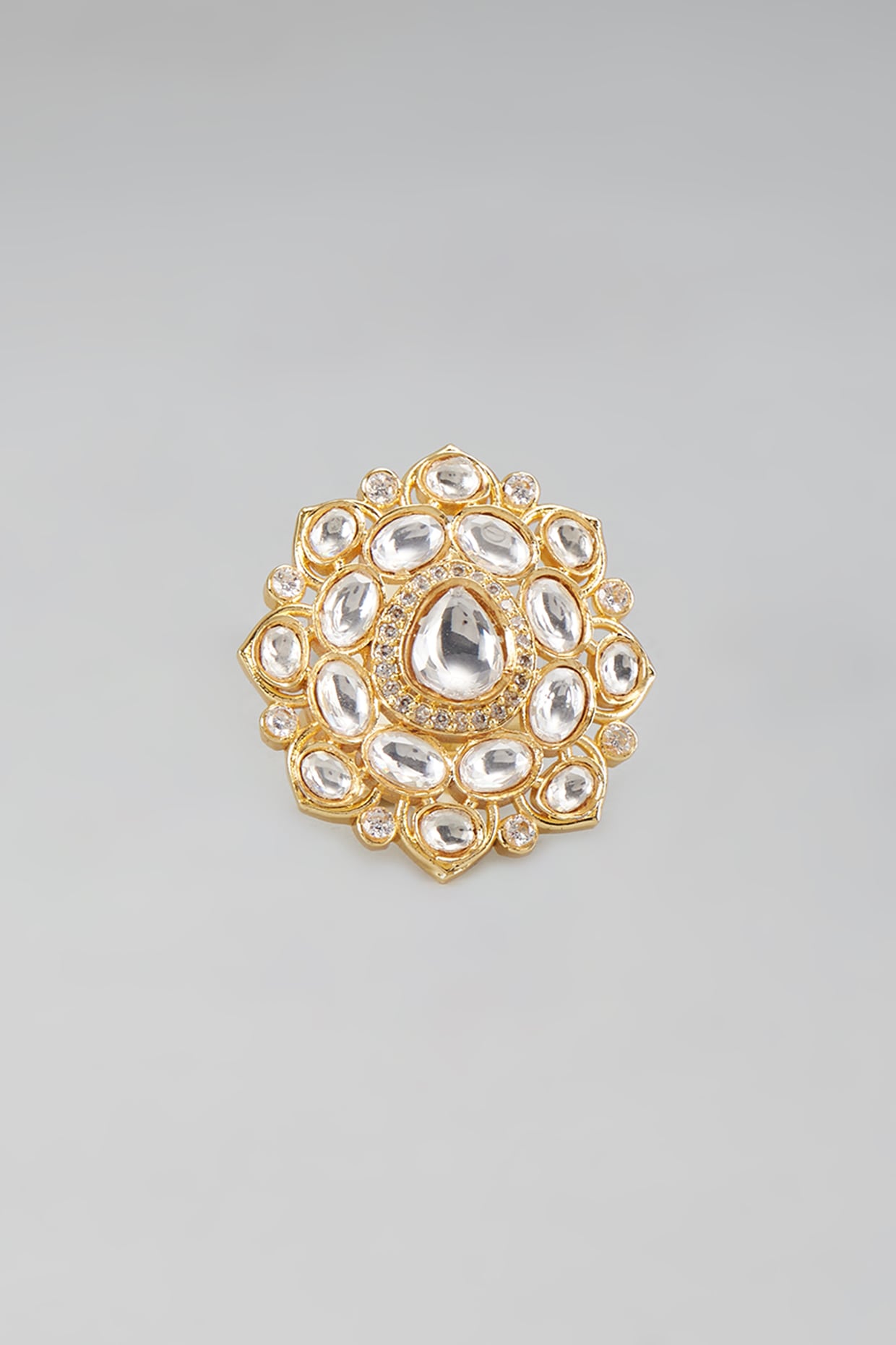 Gold Finish Kundan Polki Ring