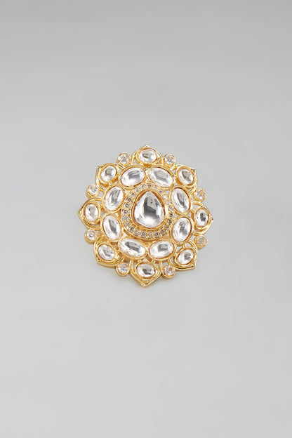 Gold Finish Kundan Polki Ring