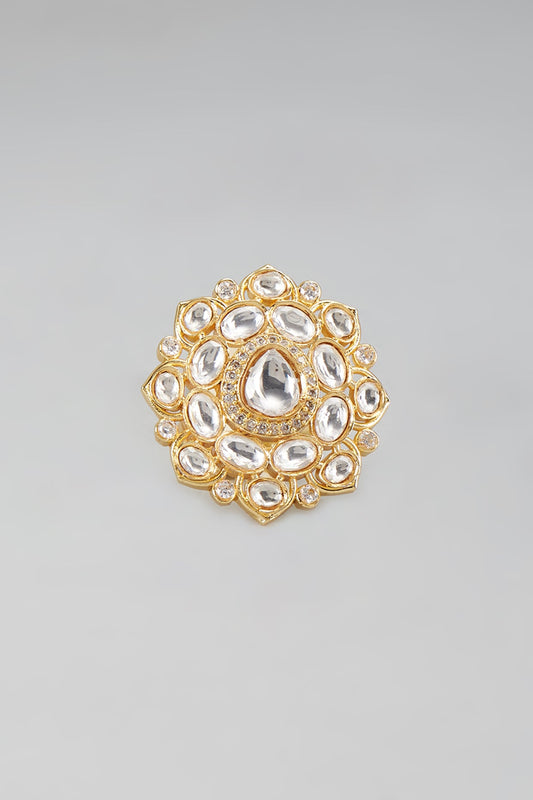 Gold Finish Kundan Polki Ring