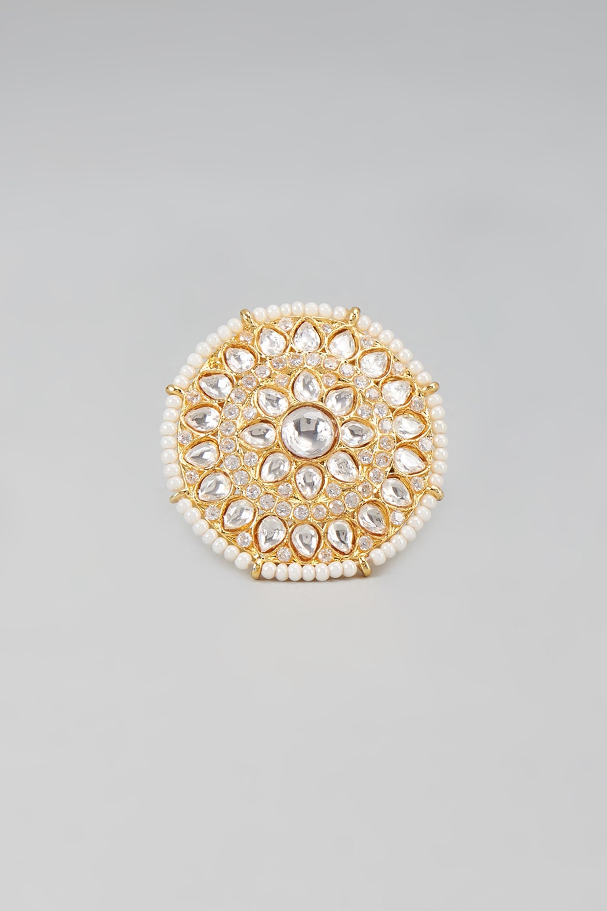Gold Finish Kundan Polki Ring