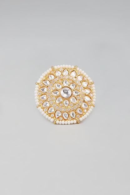 Gold Finish Kundan Polki Ring