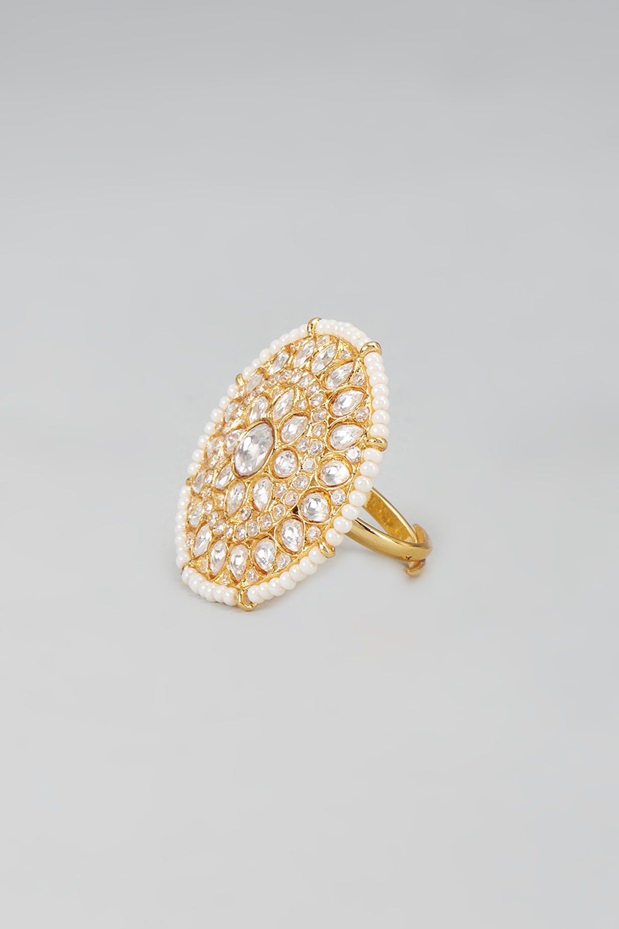 Gold Finish Kundan Polki Ring