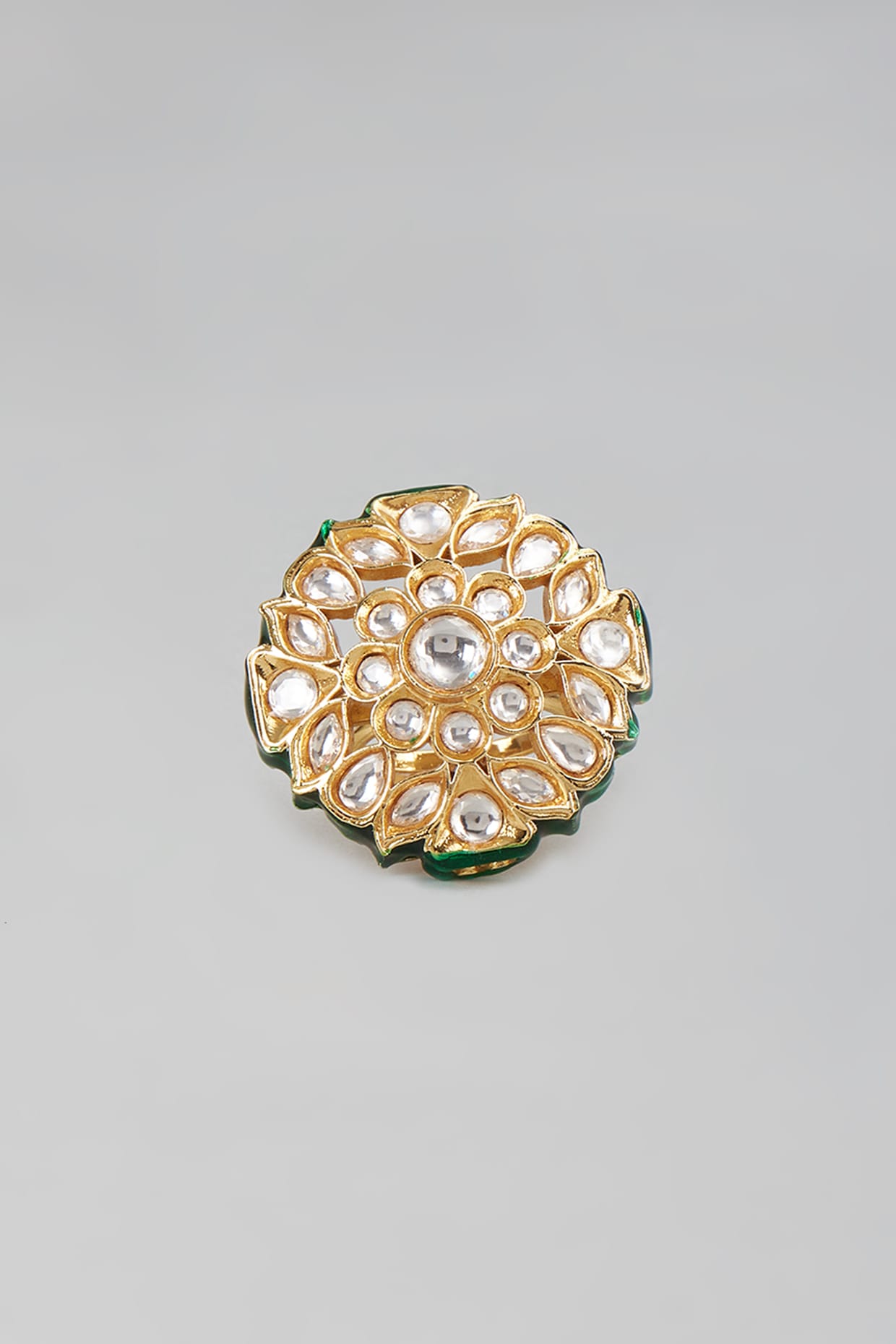 Gold Finish Kundan Polki Meenakari Ring