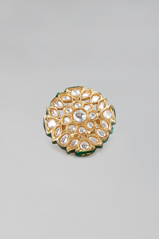 Gold Finish Kundan Polki Meenakari Ring