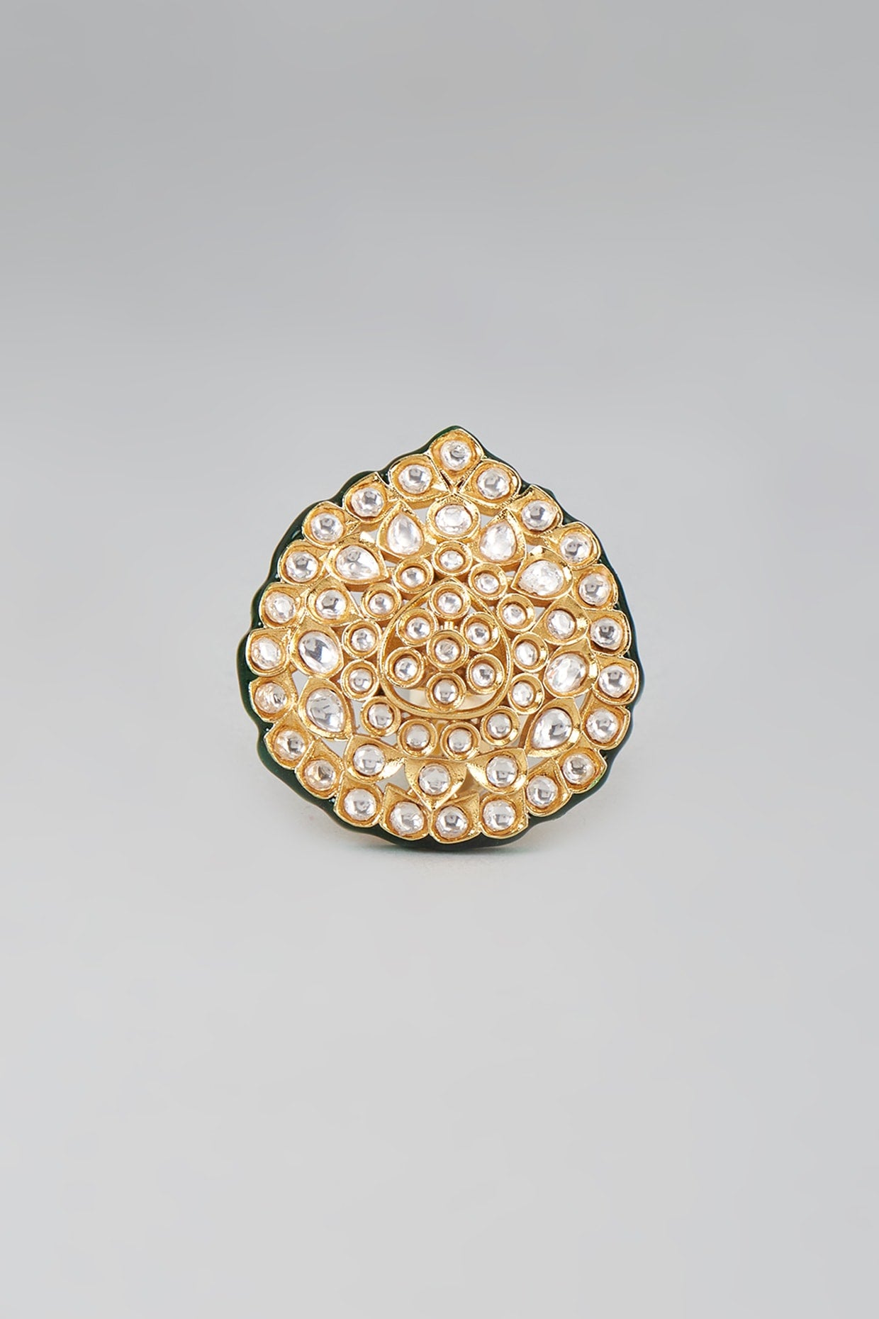 Gold Finish Kundan Polki Meenakari Ring