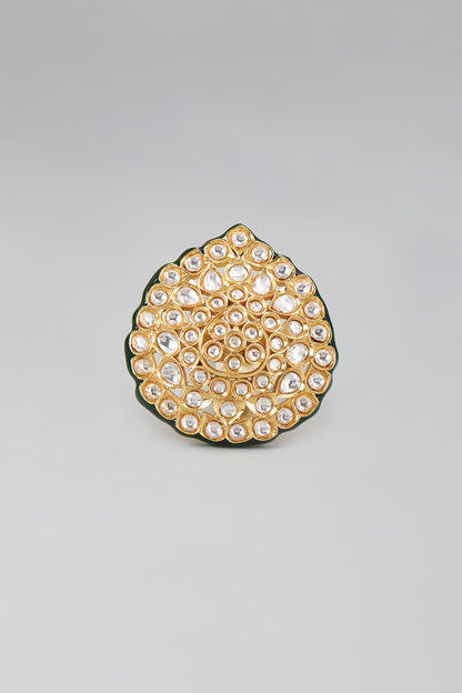 Gold Finish Kundan Polki Meenakari Ring