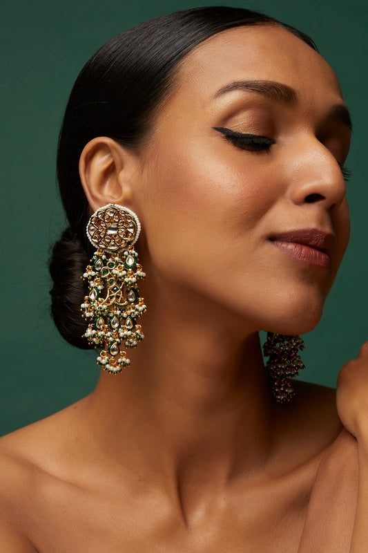 Gold Finish Kundan Polki Dangler Earrings