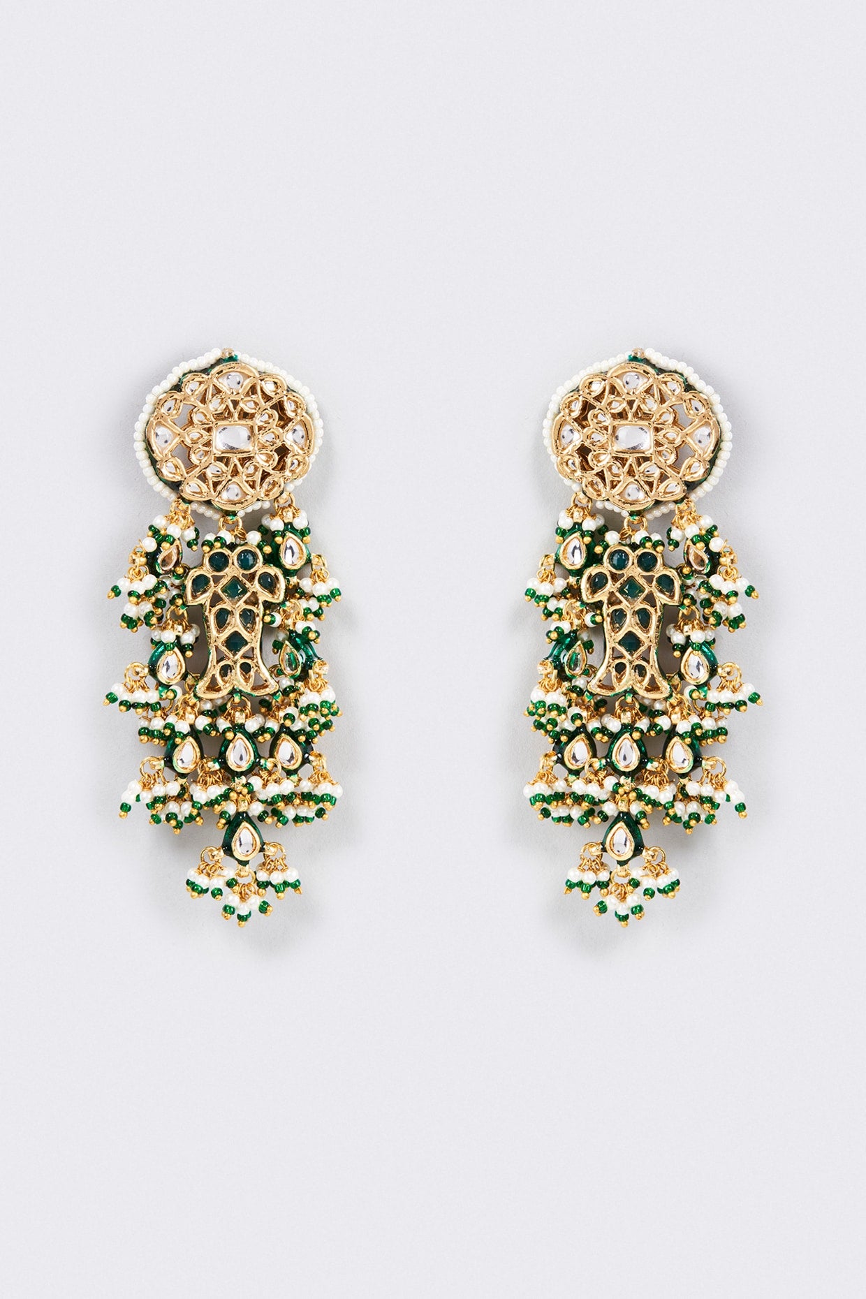 Gold Finish Kundan Polki Dangler Earrings