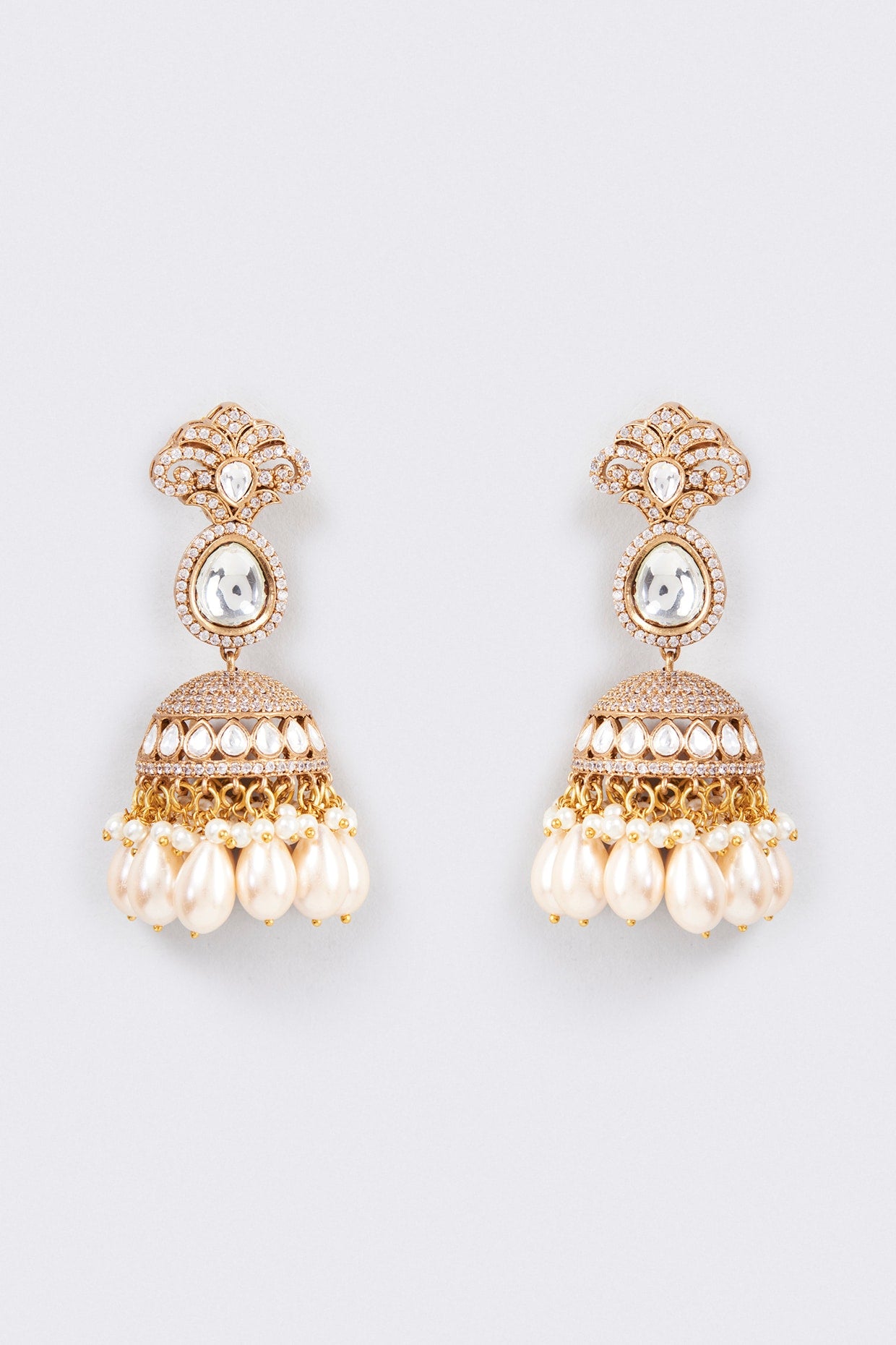 Gold Finish Kundan Polki Jhumka Earrings