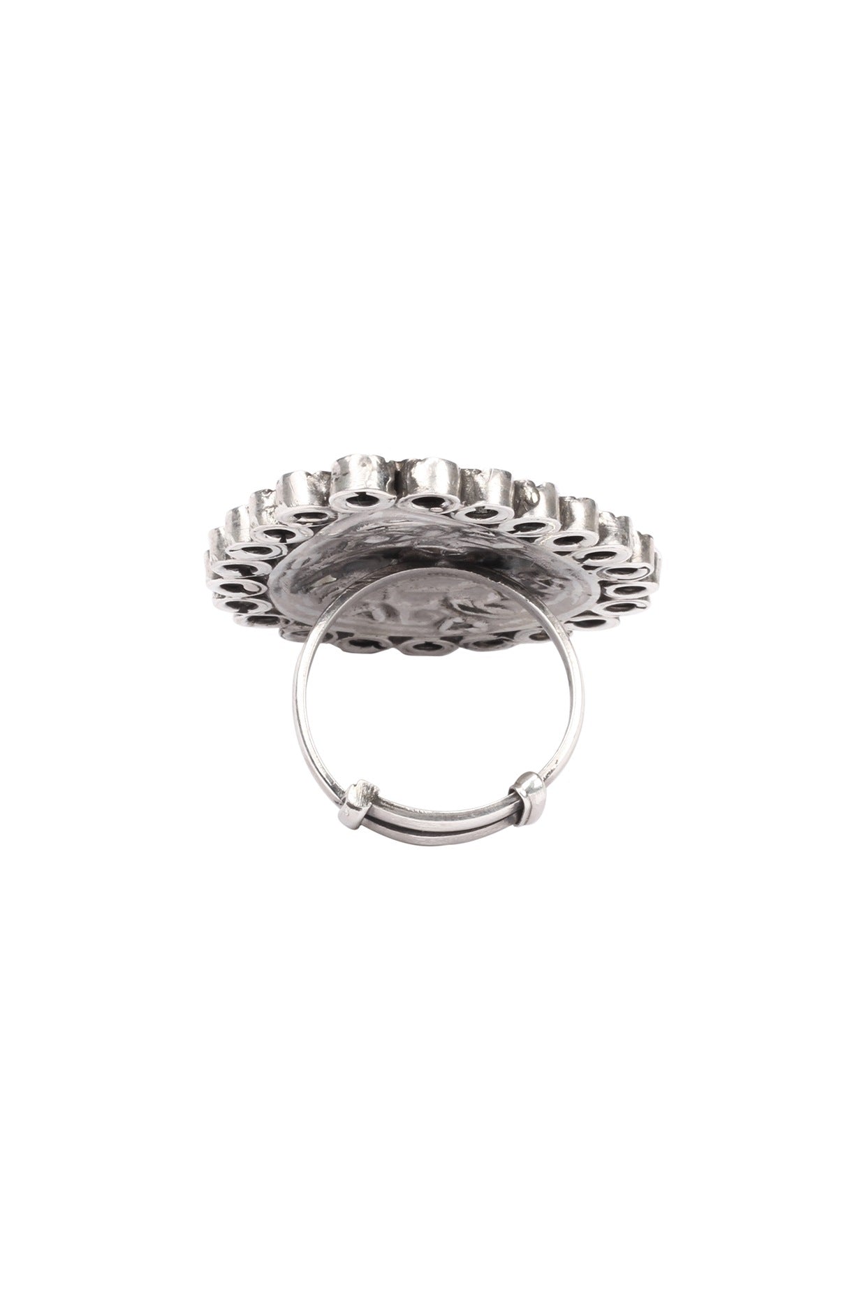 Silver Finish Checkered Pattern Engraved Ring In Sterling Silver