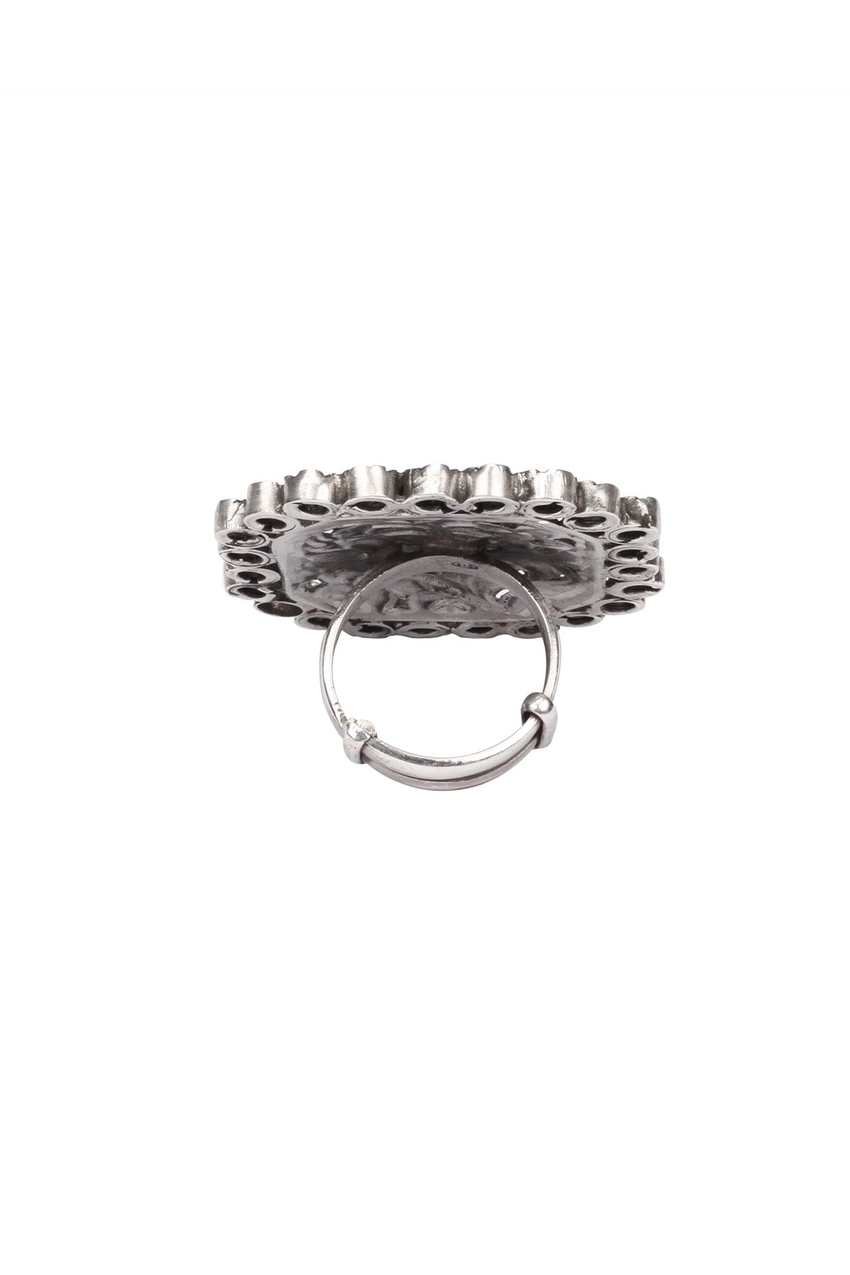 Silver Finish Checkered Pattern Engraved Ring In Sterling Silver