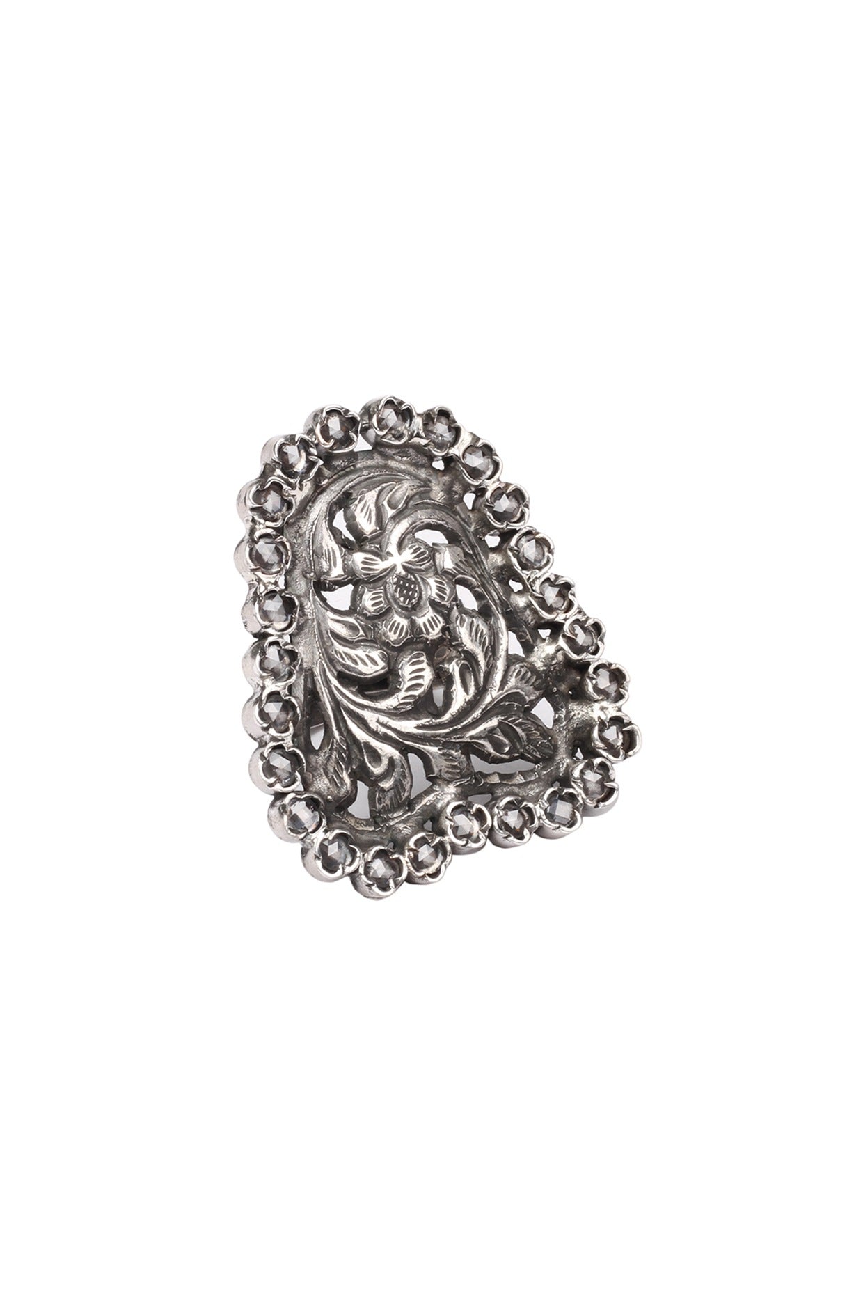 Silver Finish Checkered Pattern Engraved Ring In Sterling Silver