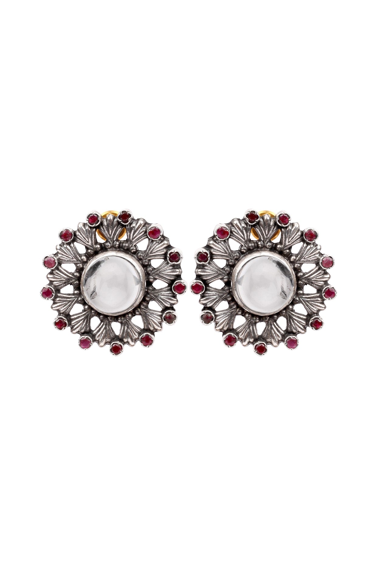 Silver Finish Ruby Stud Earrings In Sterling Silver