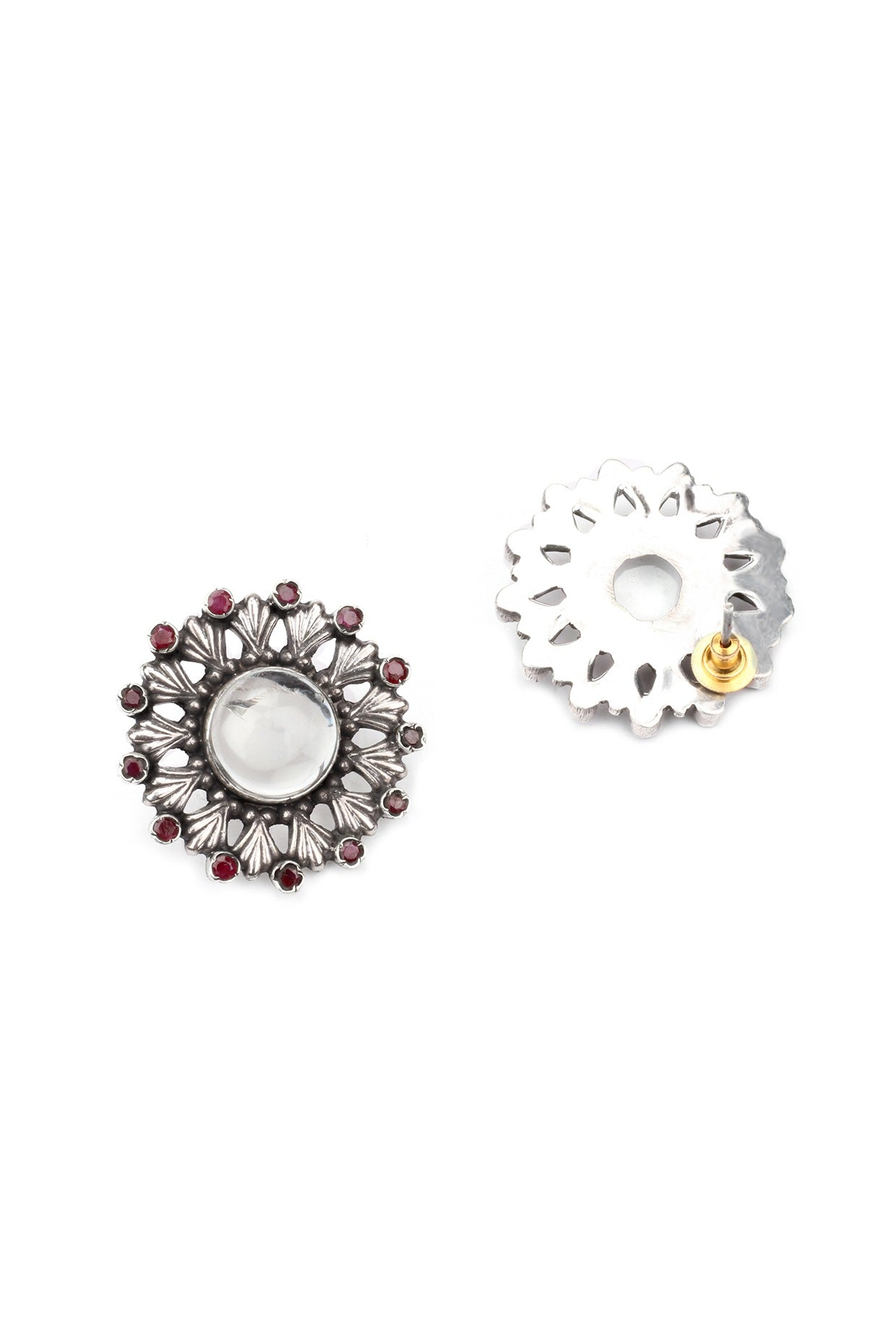 Silver Finish Ruby Stud Earrings In Sterling Silver