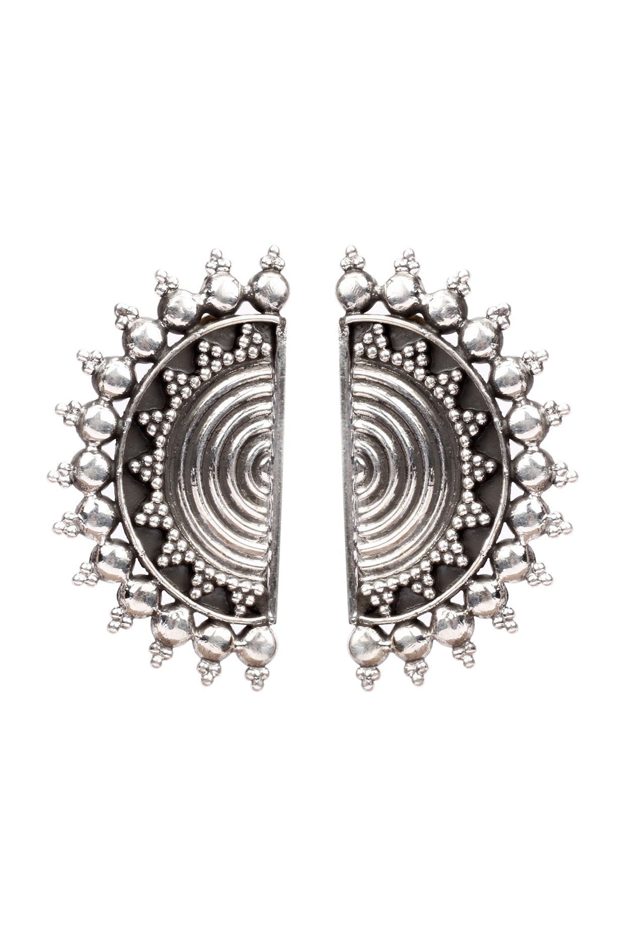 Oxidized Silver Finish Semi-Circle Earrings In Sterling Silver