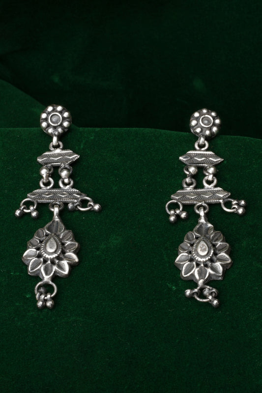 Silver Finish Handcrafted Dangler Earrings In Sterling Silver