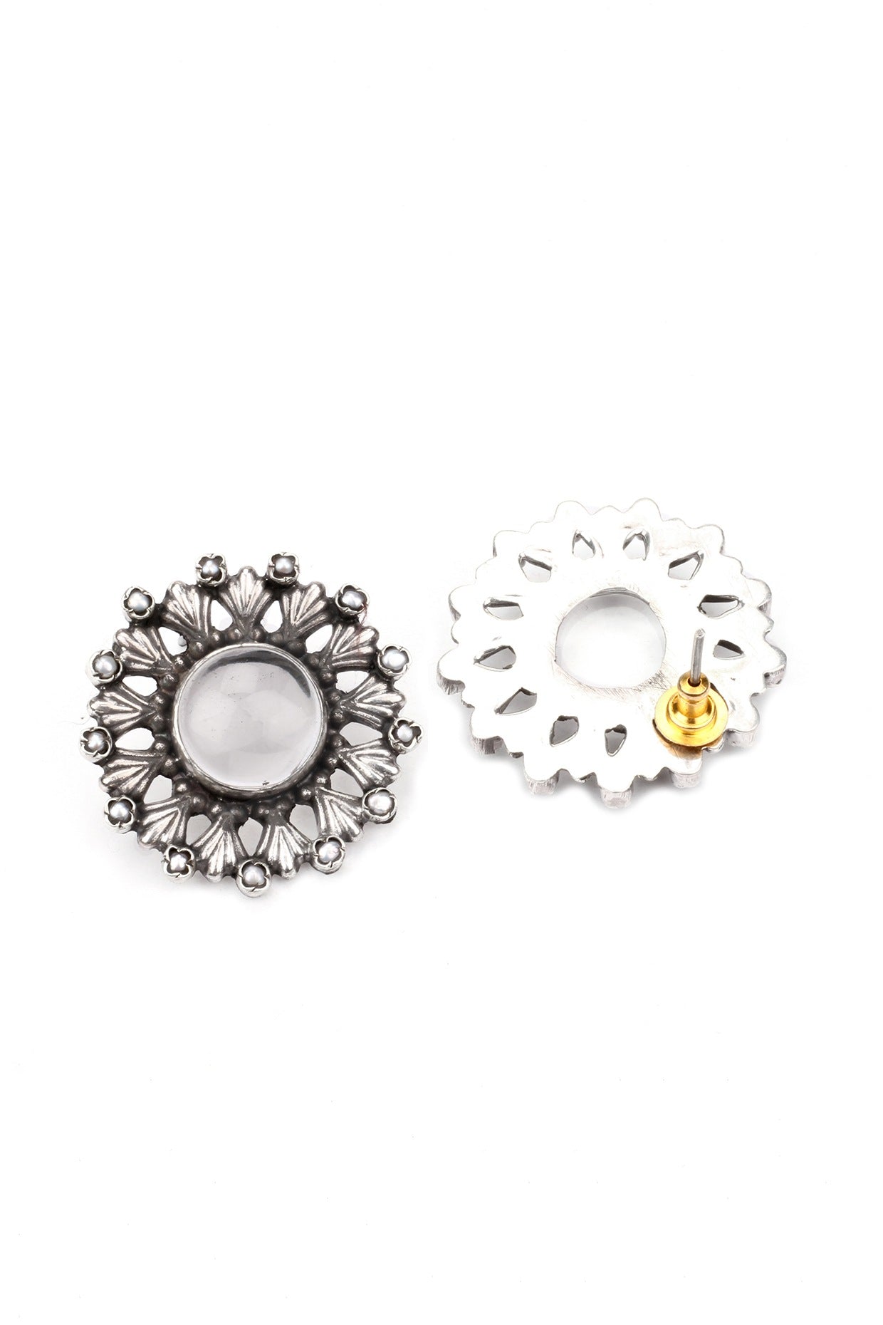 Silver Finish Onyx Stud Earrings In Sterling Silver