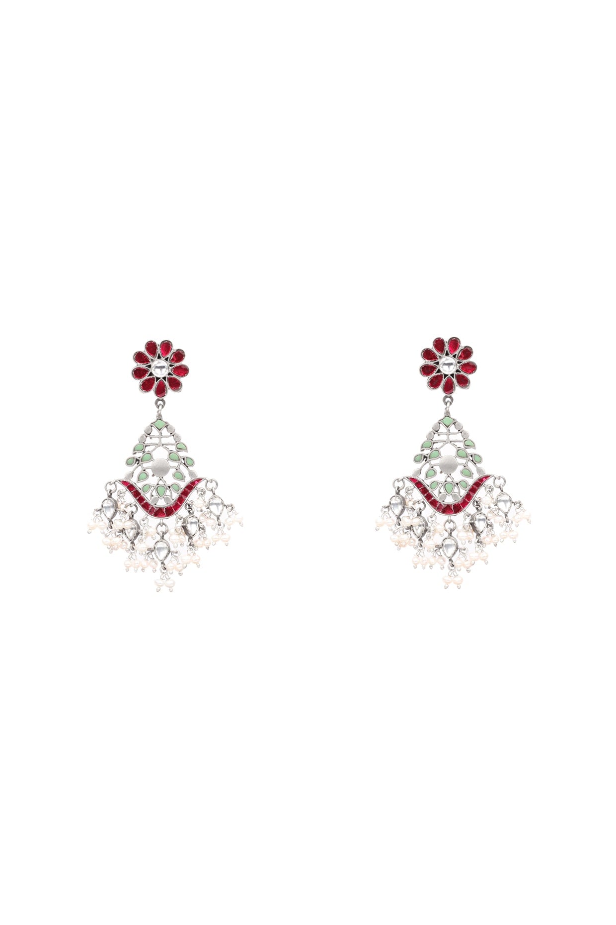 Silver Finish Kundan Polki Dangler Earrings In Sterling Silver