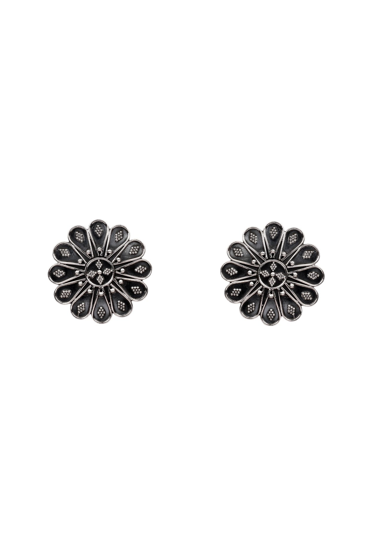 Oxidized Silver Finish Handcrafted Stud Earrings In Sterling Silver