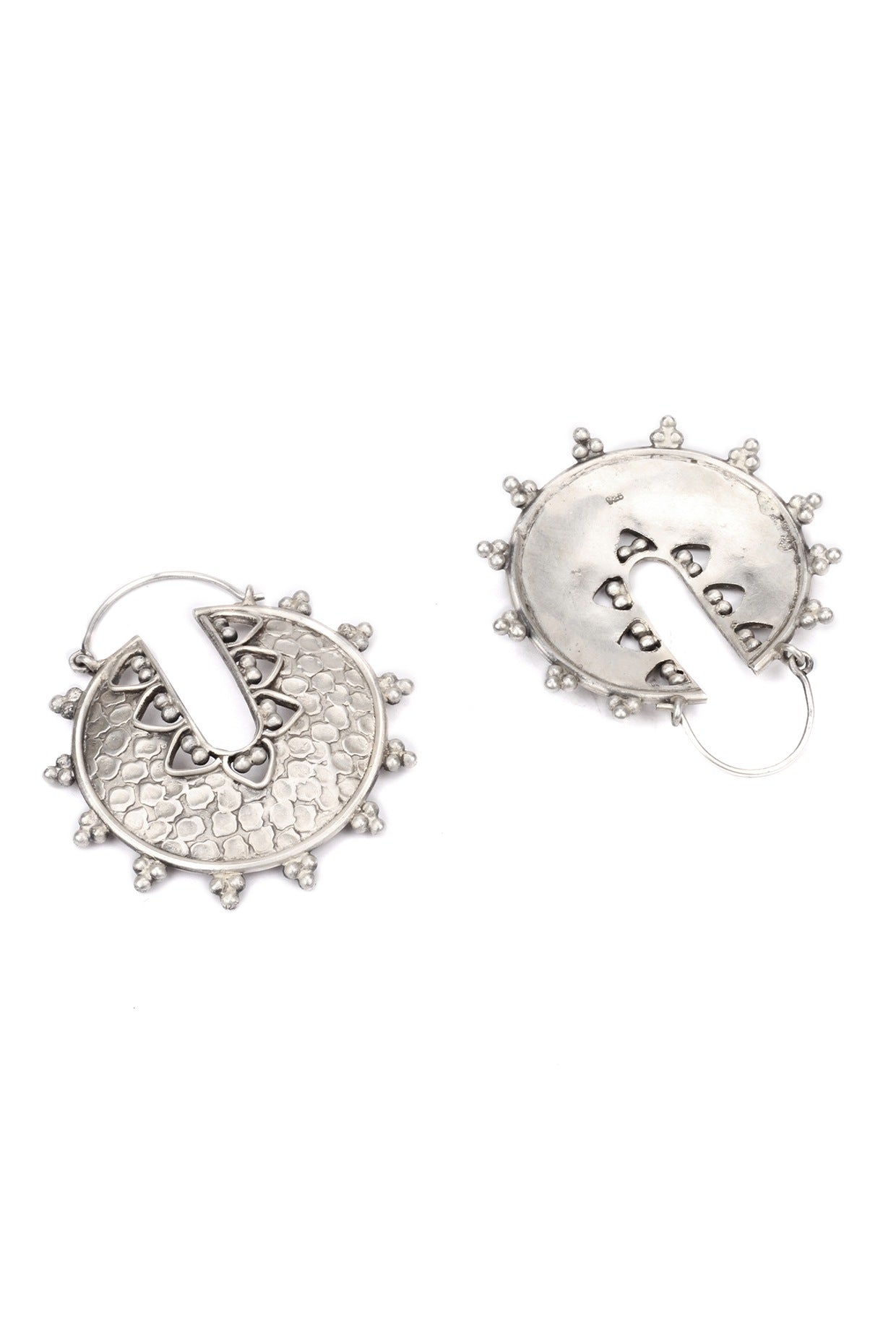 Oxidized Silver Finish Floral Motif Earrings In Sterling Silver