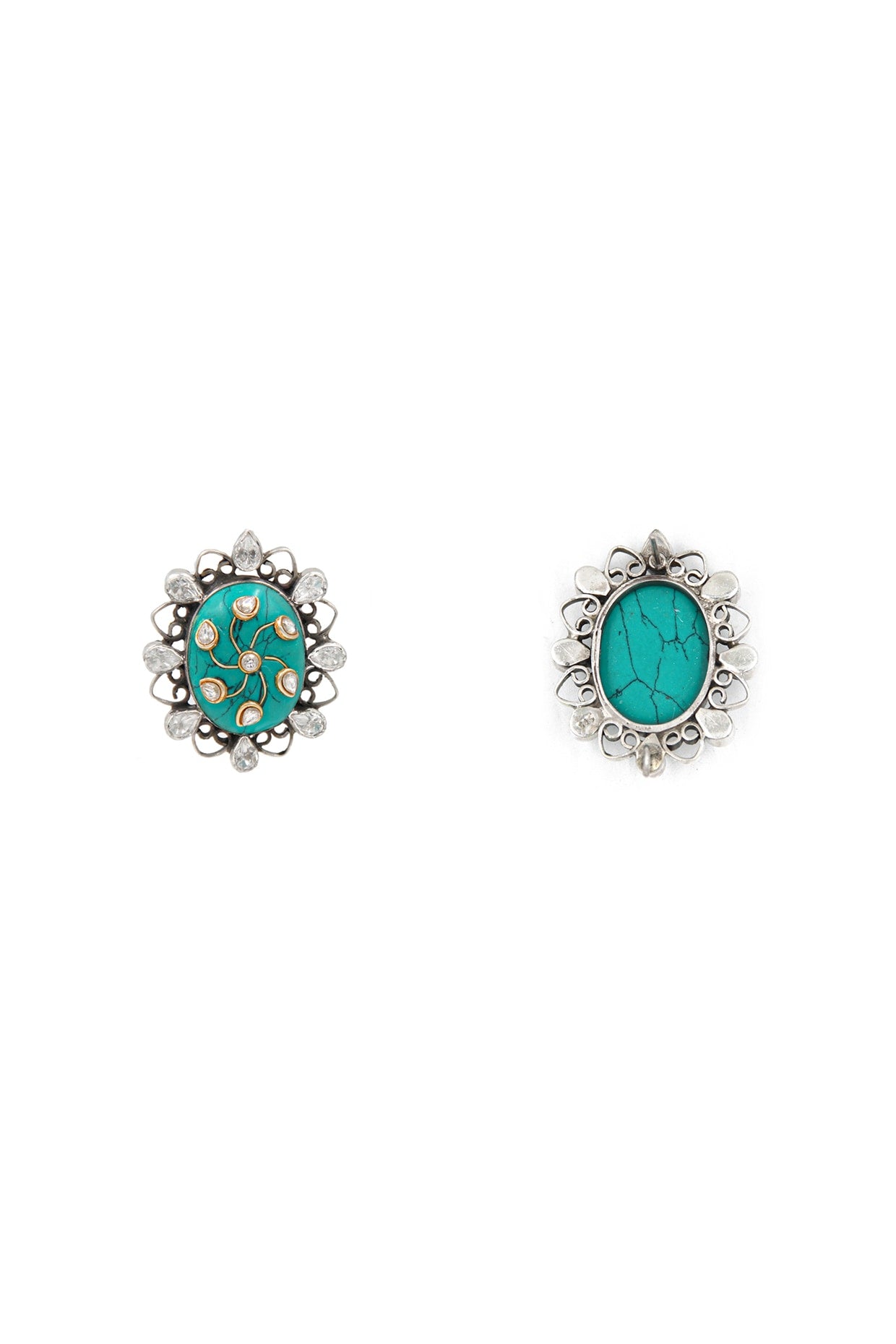 Silver Finish Turquoise Gemstone Handcrafted Stud Earrings In Sterling Silver