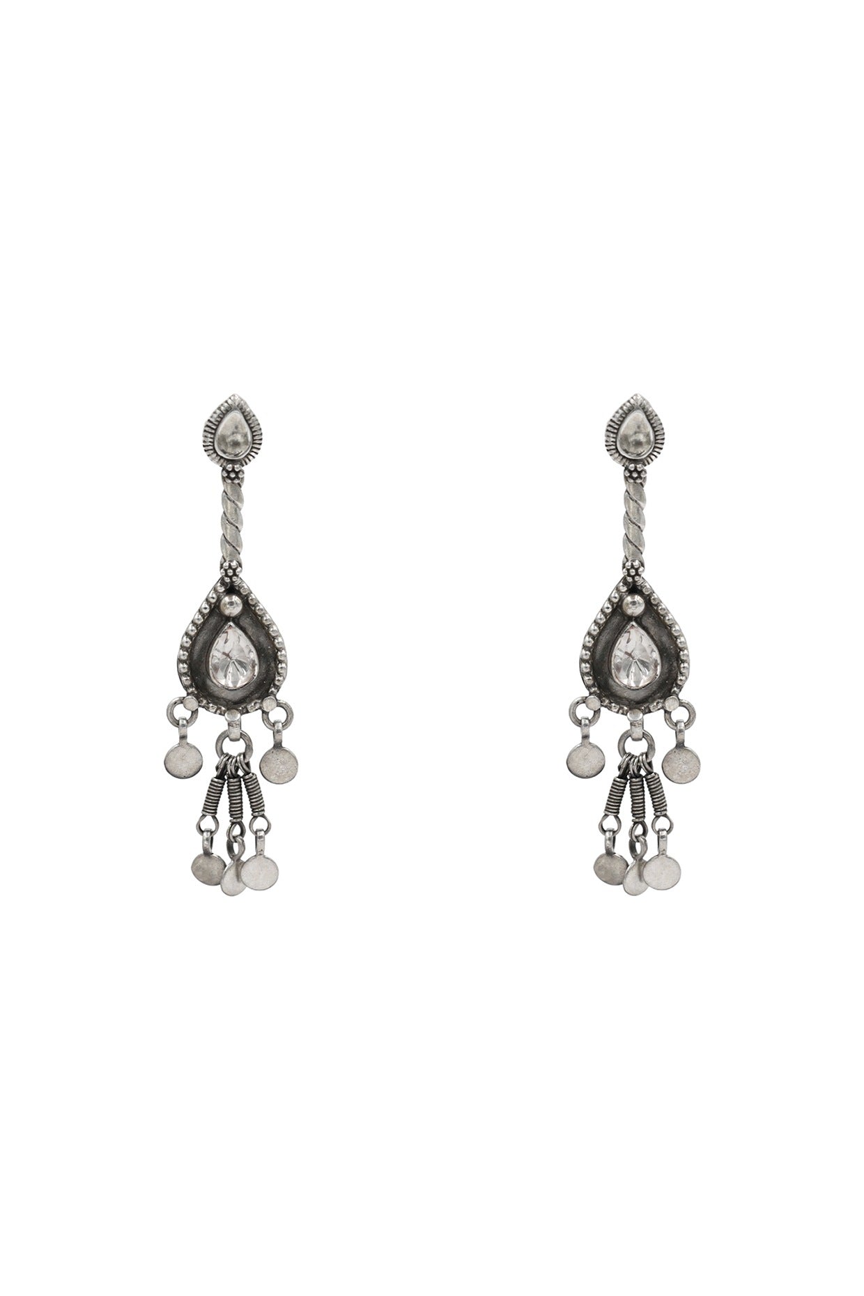 Silver Finish Moissanite Gemstone Handcrafted Dangler Earrings In Sterling Silver