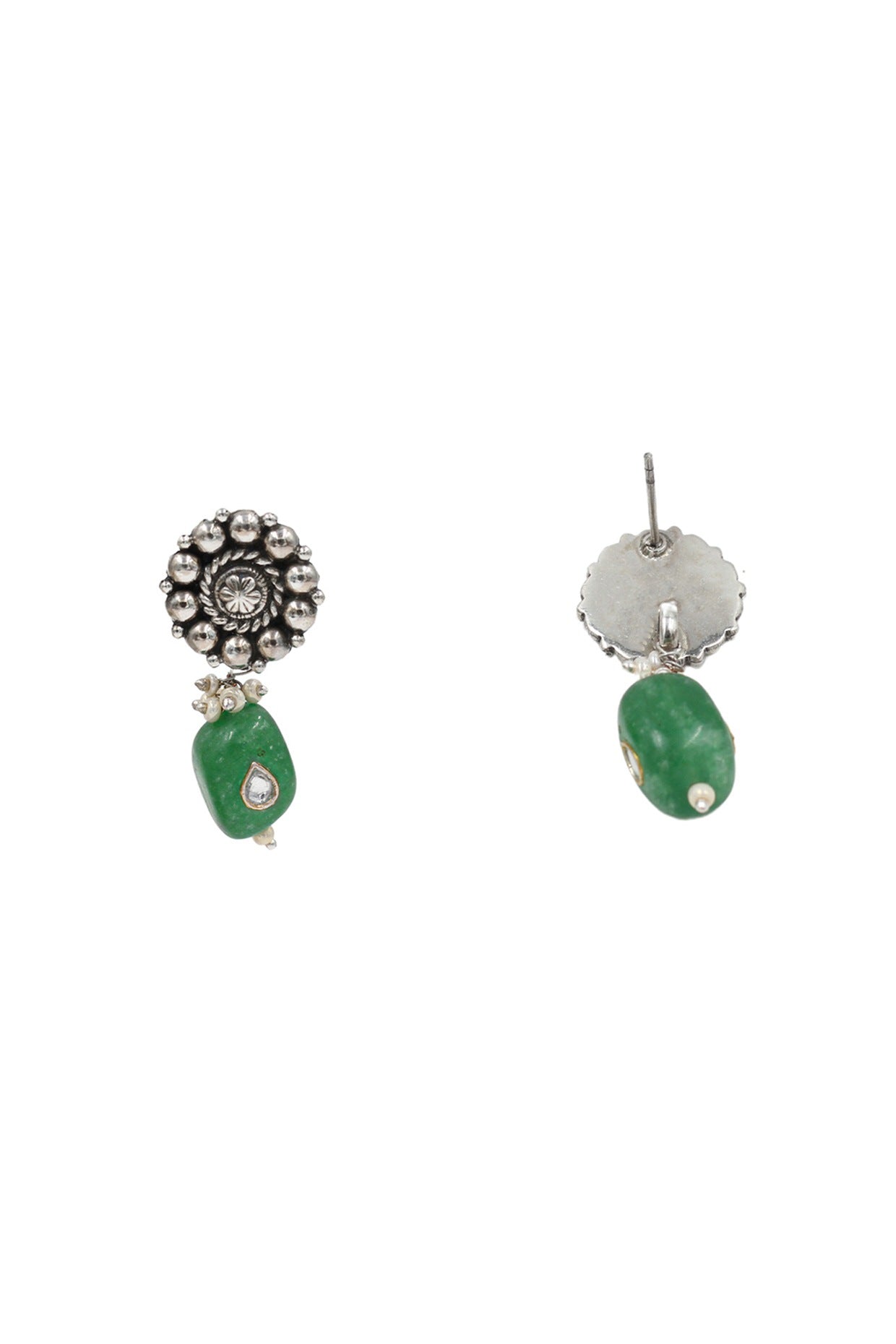 Silver Finish Jade Stone Handcrafted Dangler Earrings In Sterling Silver