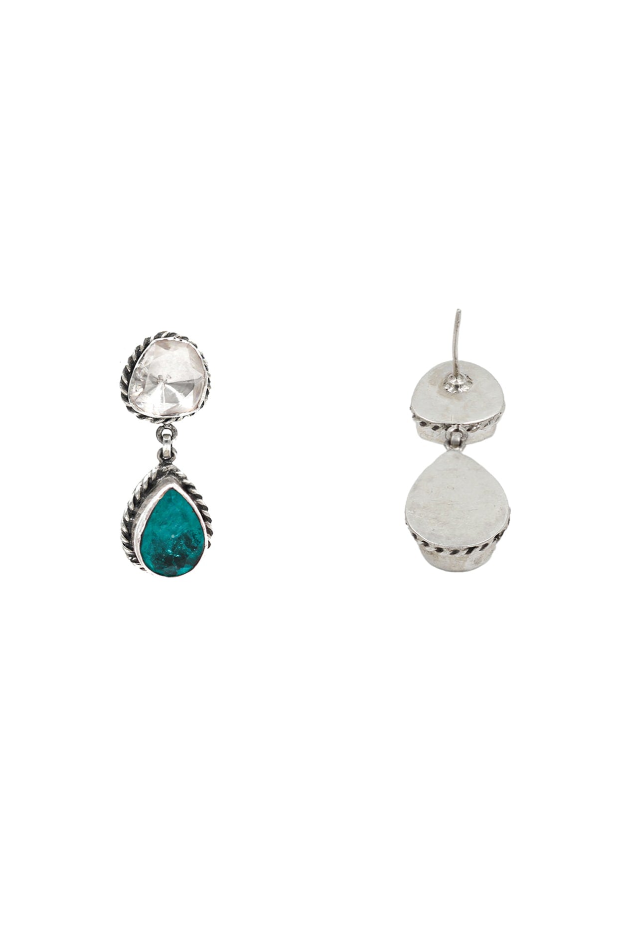 Silver Finish Aqua Moissanite Handcrafted Dangler Earrings In Sterling Silver