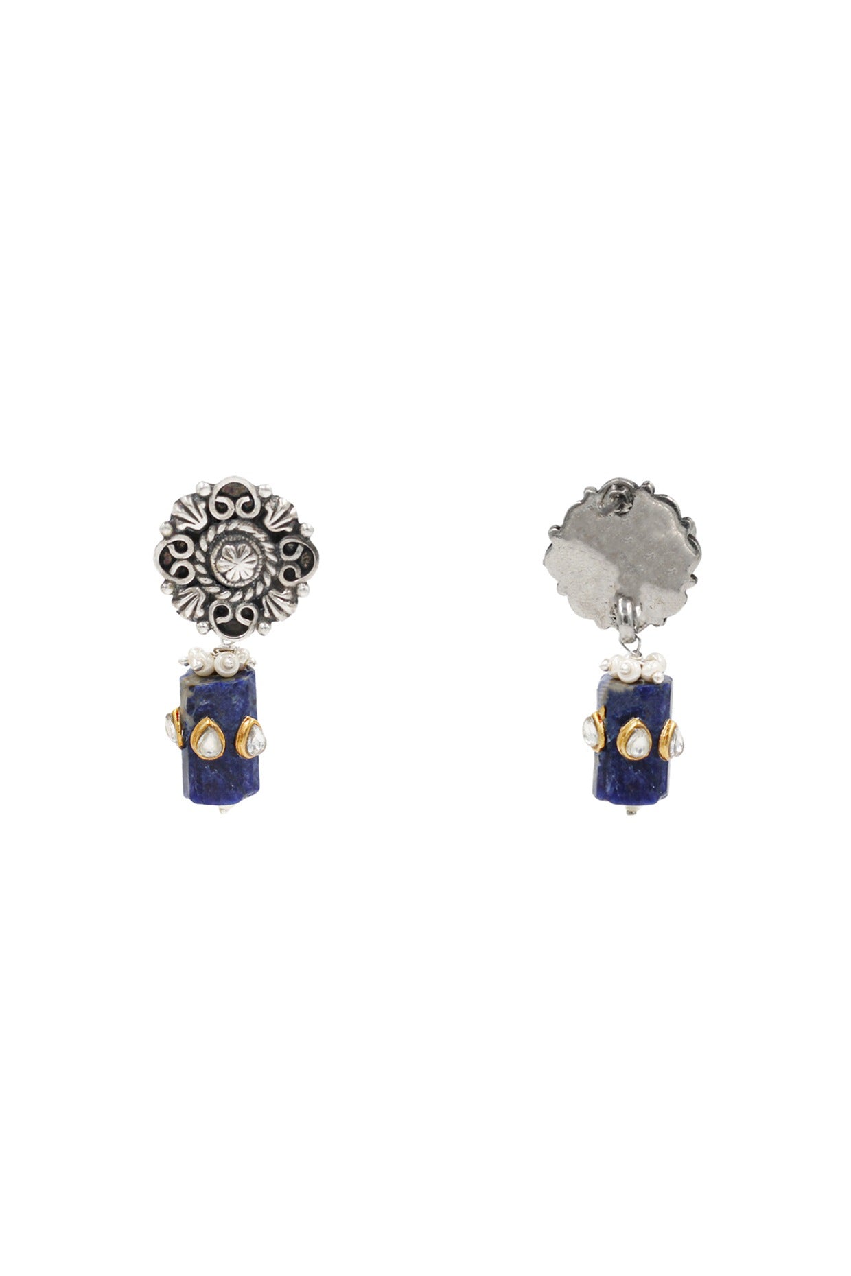 Silver Finish Lapis Stone Handcrafted Dangler Earrings In Sterling Silver