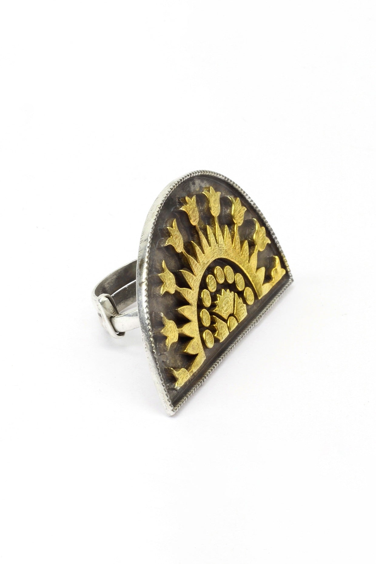 Gold Plated Silver Handcrafted Adjustable Ring In Sterling Silver