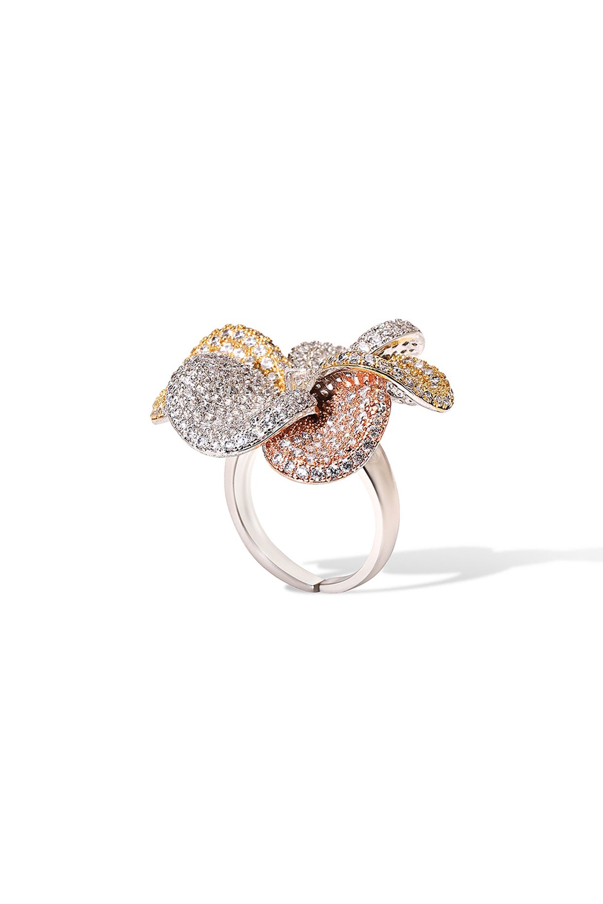 Gold Finish Zircon Frost Floral Ring