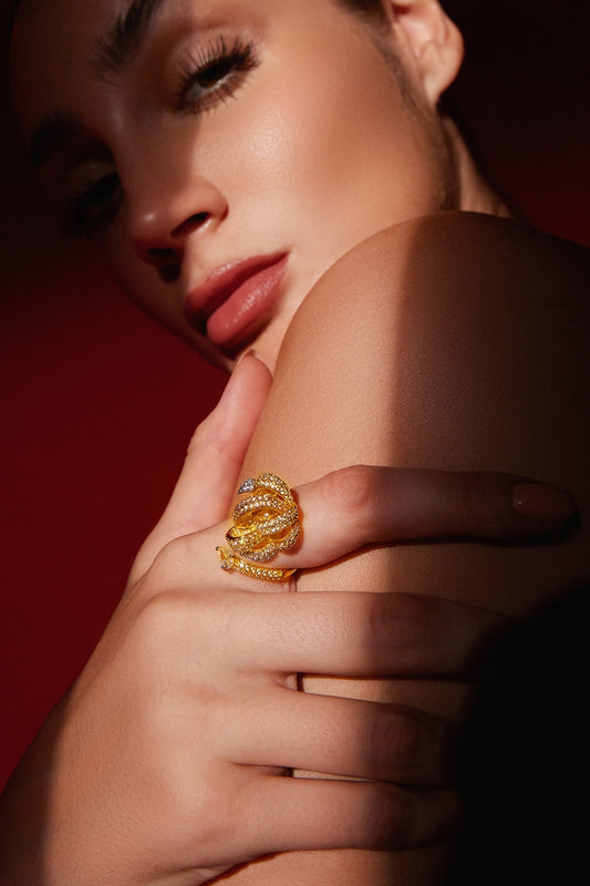 Gold Finish Zircon Statement Ring