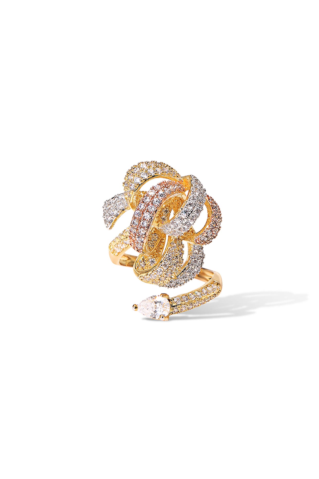 Gold Finish Zircon Statement Ring