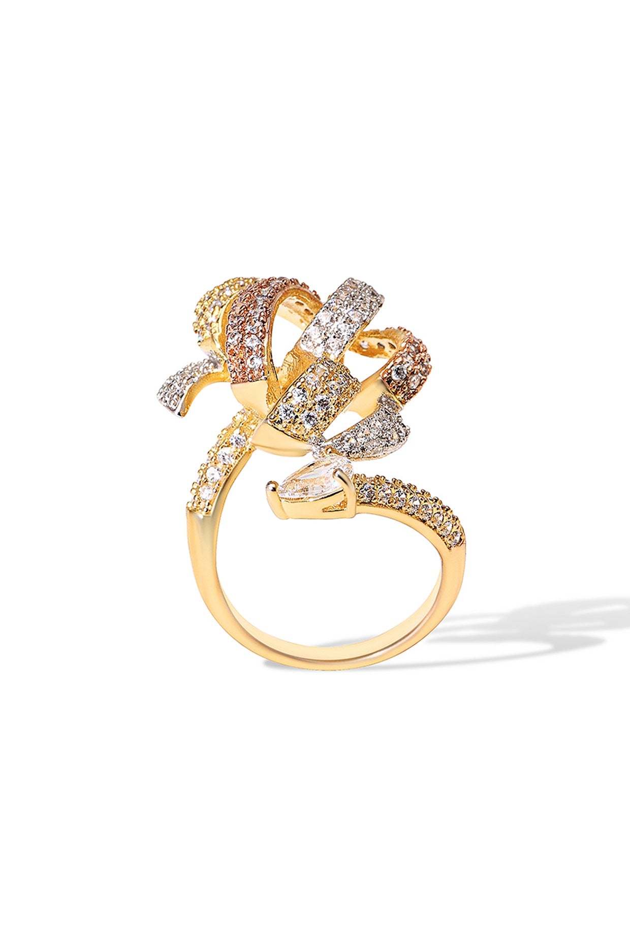 Gold Finish Zircon Statement Ring