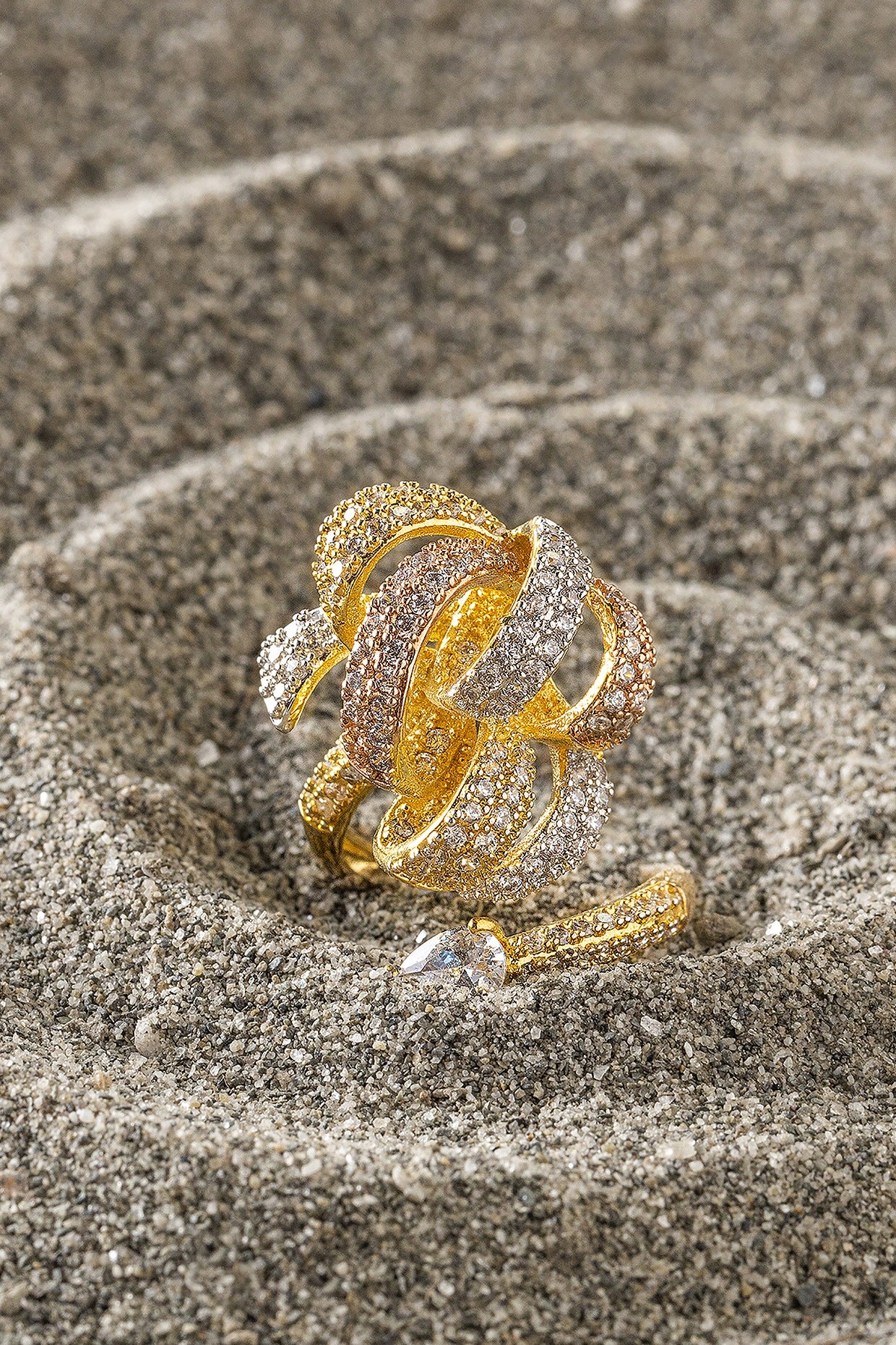 Gold Finish Zircon Statement Ring