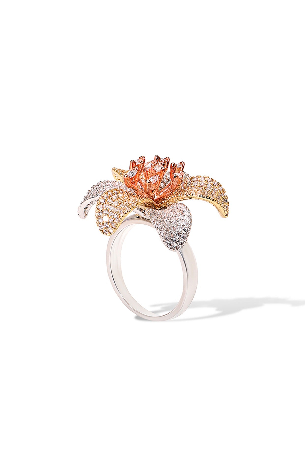 Gold Finish Zircon Aqua Bloom Ring