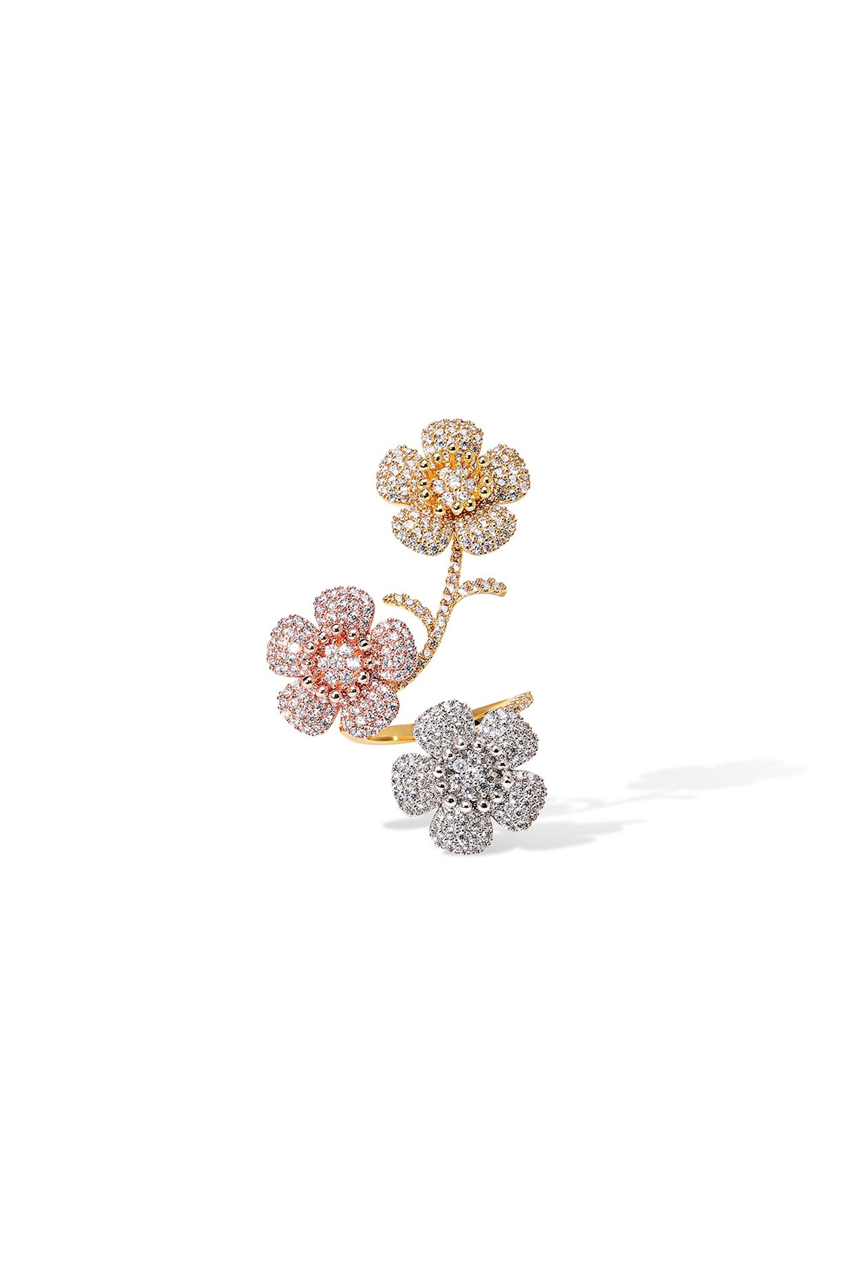 Gold Finish Zircon Floral Coral Bouquet Ring