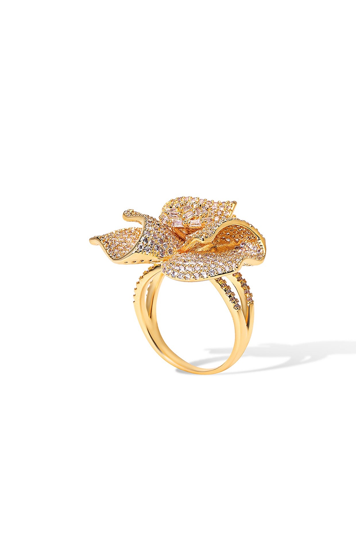 Gold Finish Zircon Snow Gem Ring