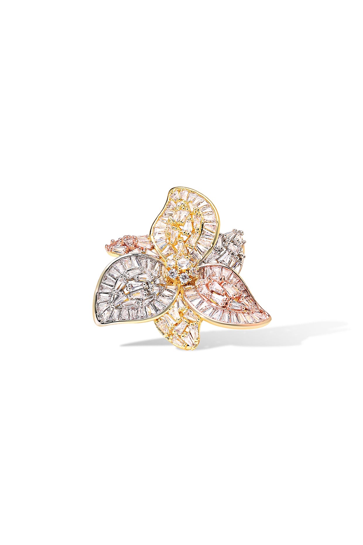 Gold Finish Zircon Ice Crystal Ring